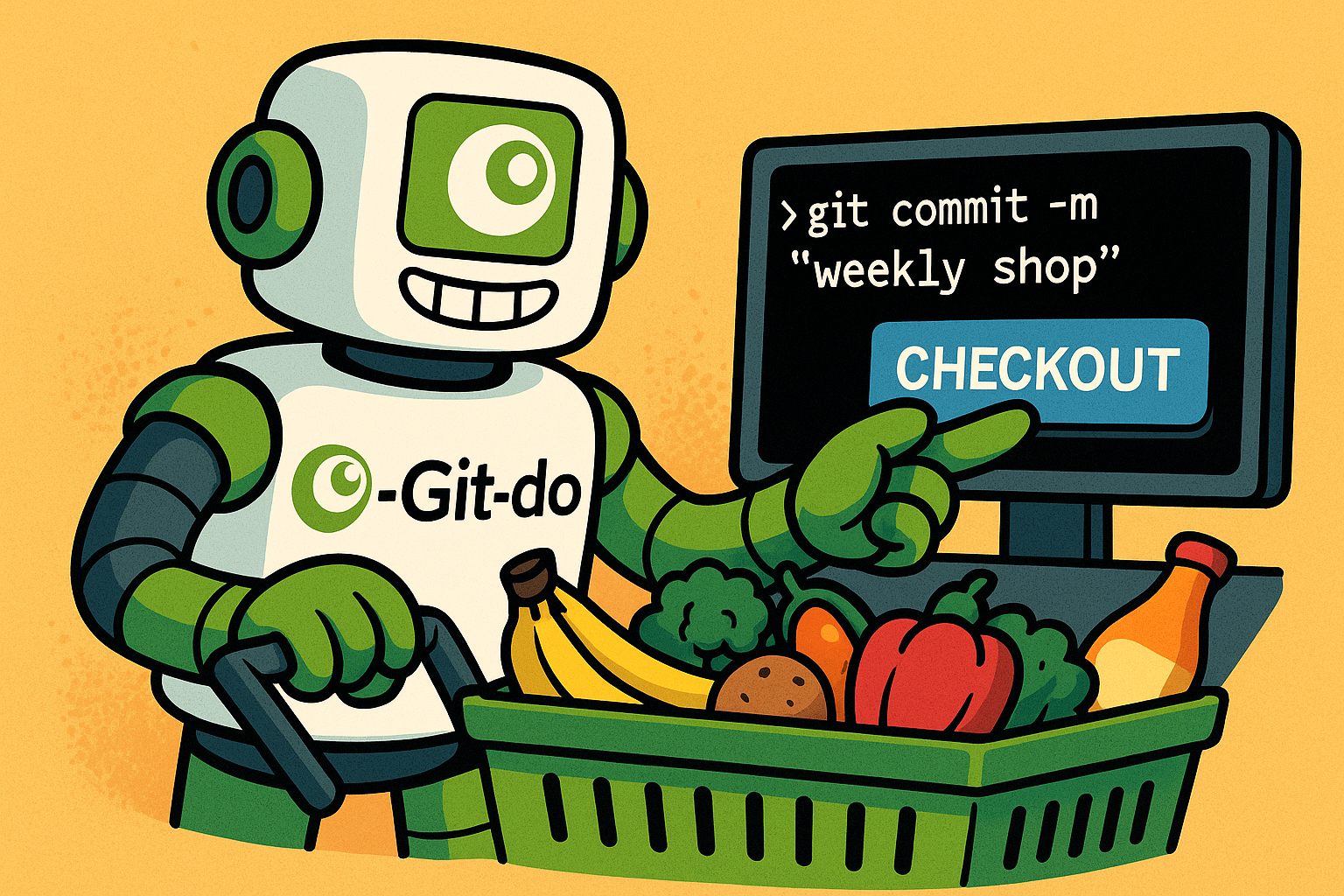 Humourous image mixing Ocado and git checkout